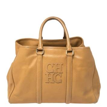Pre Owned Carolina Herrera Tan Grained Leather Matteo Tote
