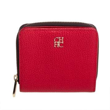 Pre Owned Carolina Herrera Red Leather Zip Around Wallet