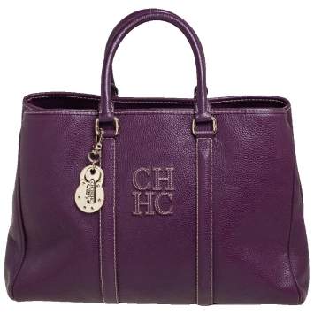 Pre Owned Carolina Herrera Purple Leather Large Matteo Tote