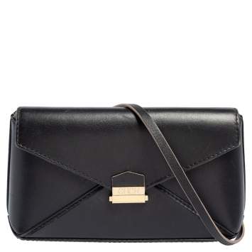 Pre Owned Carolina Herrera Black Leather Envelope Flap Crossbody Bag