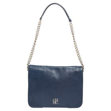 Pre Owned Carolina Herrera Blue Leather New Baltazar Flap Shoulder Bag