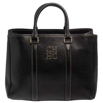 Pre Owned Carolina Herrera Black Grained Leather Matteo Tote