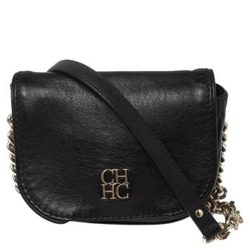 Pre Owned Carolina Herrera Black Leather Flap New Baltazzar Crossbody Bag