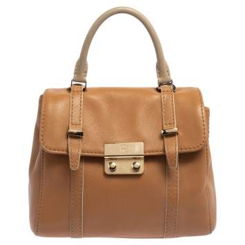 Pre Owned Carolina Herrera Tan Leather Small Top Handle Bag 