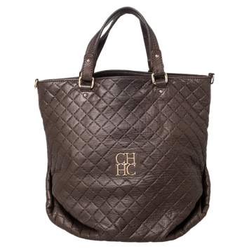 Pre Owned Carolina Herrera Brown Quilted Leather Tote