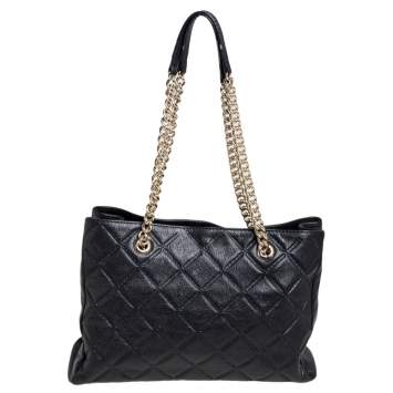 Pre Owned Carolina Herrera Black Quilted Leather Chain Tote