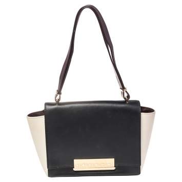 Pre Owned Carolina Herrera Tri Color Leather Logo Metal Flap Shoulder Bag