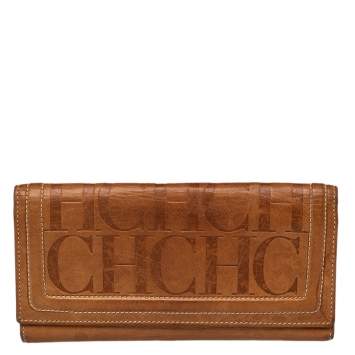 Pre Owned Carolina Herrera Brown Monogram Leather Trifold Wallet
