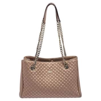 Pre Owned Carolina Herrera Metallic Copper Micro Quilted Leather Chain Tote