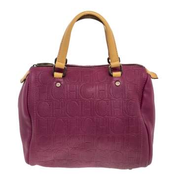 Pre Owned Carolina Herrera Pink/Beige Leather Andy Satchel