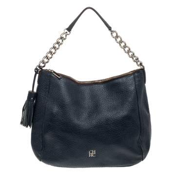 Pre Owned CH Carolina Herrera Blue Leather Tassel Shoulder Bag