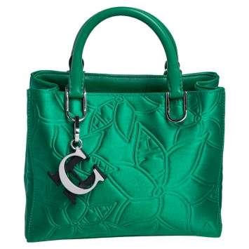 Pre Owned Carolina Herrera Green Floral Embossed Satin Tote