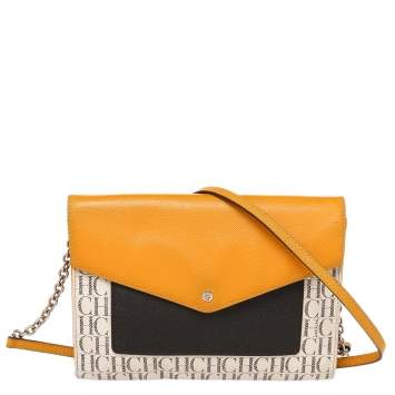 Pre Owned Carolina Herrera Multicolor Monogram Canvas And Leather Flap Shoulder Bag