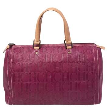 Pre Owned Carolina Herrera Magenta Monogram Leather Large Andy Boston Bag