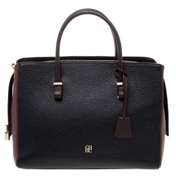 Pre Owned CH Carolina Herrera Black/ Brown Leather Tote