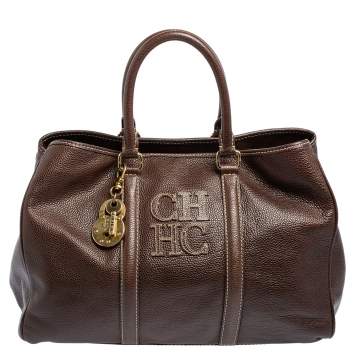 Pre Owned Carolina Herrera Brown Leather Large Matteo Tote