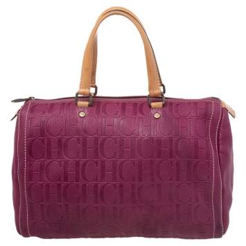Pre Owned Carolina Herrera Pink Monogram Leather Large Andy Boston Bag