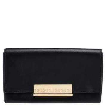 Pre Owned Carolina Herrera Black Leather Flap Clutch