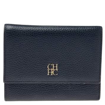 Pre Owned Carolina Herrera Dark Blue Leather Tri Fold Wallet