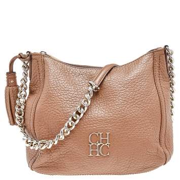 Pre Owned Carolina Herrera Brown Leather Chain Tassel Shoulder Bag