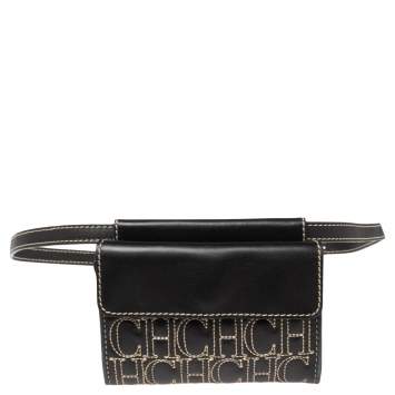 Pre Owned Carolina Herrera Black Monogram Leather Belt Bag