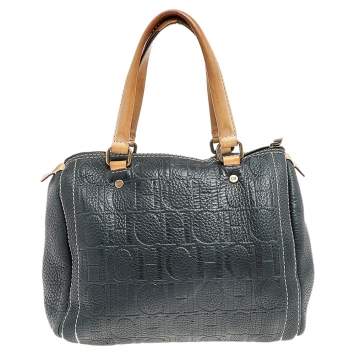Pre Owned Carolina Herrera Dark Grey Monogram Leather Andy Satchel