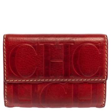 Pre Owned Carolina Herrera Monogram Embossed Leather Compact Wallet