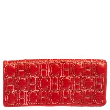 Pre Owned Carolina Herrera Red Monogram Leather Clutch