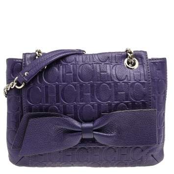 Pre Owned Carolina Herrera Purple Monogram Embossed Leather Audrey Shoulder Bag