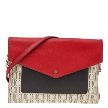 Pre Owned Carolina Herrera Multicolor Monogram Canvas And Leather Envelope Crossbody Bag