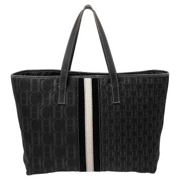 Pre Owned Carolina Herrera Black Signature Canvas and Leather Trim Tote