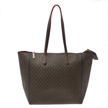 Pre Owned Carolina Herrera Dark Brown Monogram Leather Shopper Tote