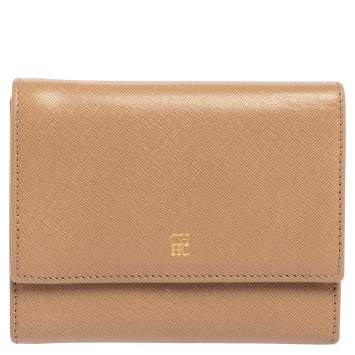 Pre Owned Carolina Herrera Beige Leather Trifold Wallet