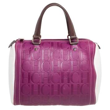 Pre Owned Carolina Herrera Tricolor Signature Embossed Leather Andy Boston Bag