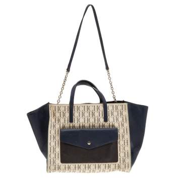 Pre Owned Carolina Herrera Multicolor Monogram Coated Canvas And Leather Front Pocket Tote