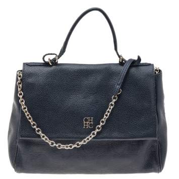 Pre Owned Carolina Herrera Navy Blue Leather Minuetto Top Handle Bag