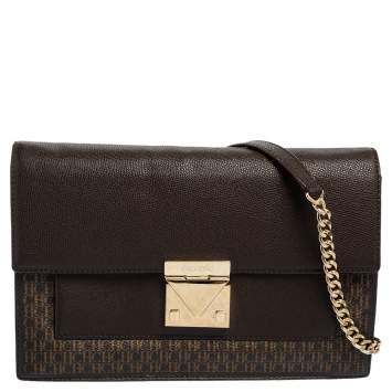 Pre Owned Carolina Herrera Dark Brown Signature Coated Canvas and Leather Carry on Shoulder Bag