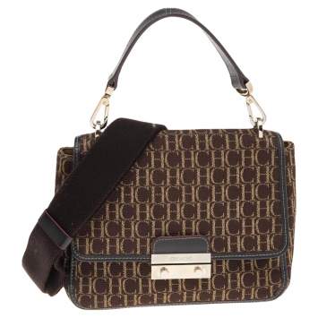 Pre Owned Carolina Herrera Brown Canvas and Leather Top Handle Bag