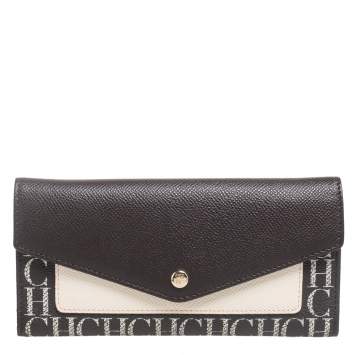 Pre Owned Carolina Herrera Beige/Brown Leather Envelope Wallet