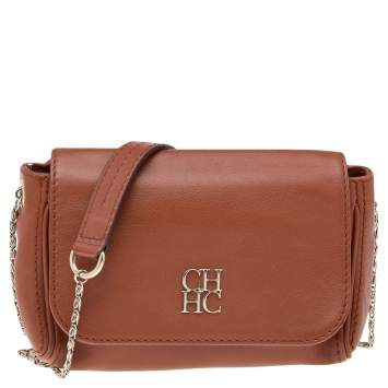 Pre Owned Carolina Herrera Brown Leather Crossbody Bag