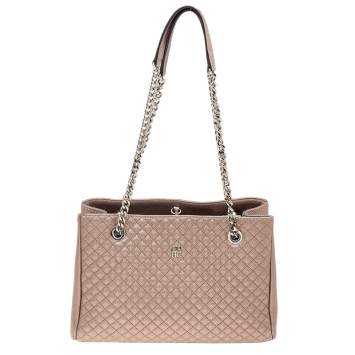 Pre Owned Carolina Herrera Metallic Rose Gold Micro Quilted Leather Chain Tote