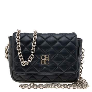 Pre Owned Carolina Herrera Black Quilted Leather Chain Shoulder Bag