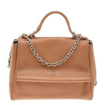 Pre Owned Carolina Herrera Brown Leather Minuetto Top Handle Bag
