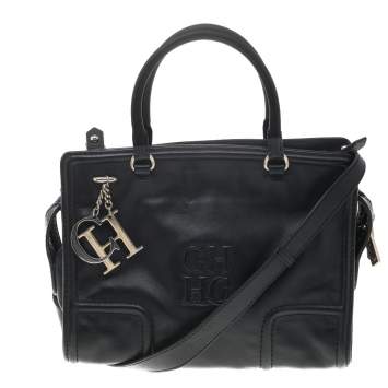 Pre Owned Carolina Herrera Black Leather CHCH Logo Tote
