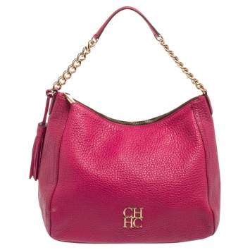 Pre Owned Carolina Herrera Pink Leather Zip Hobo