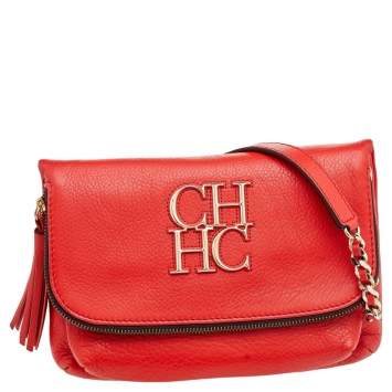 Pre Owned Carolina Herrera Orange Leather Shoulder Bag
