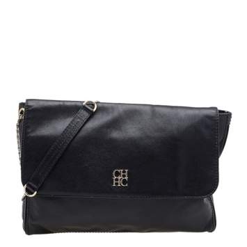 Pre Owned Carolina Herrera Black Leather Chain Flap Shoulder Bag
