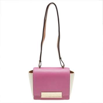 Pre Owned Carolina Herrera Pink/Off White Leather Flap Shoulder Bag