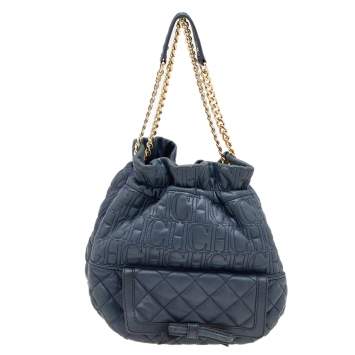 Pre Owned Carolina Herrera Blue Quilted Leather Bucket Bag