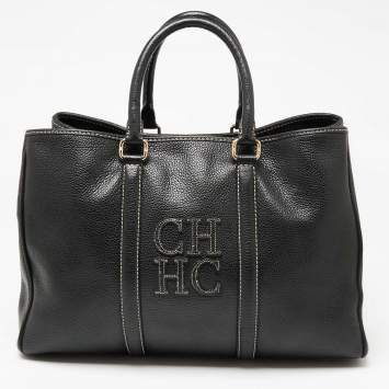 Pre Owned Carolina Herrera Black Leather Large Matteo Tote